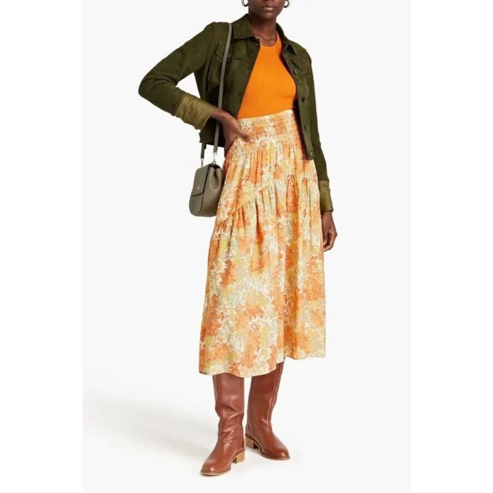 Vince Garden Party Smocked Tiered Floral Maxi Skirt EUC